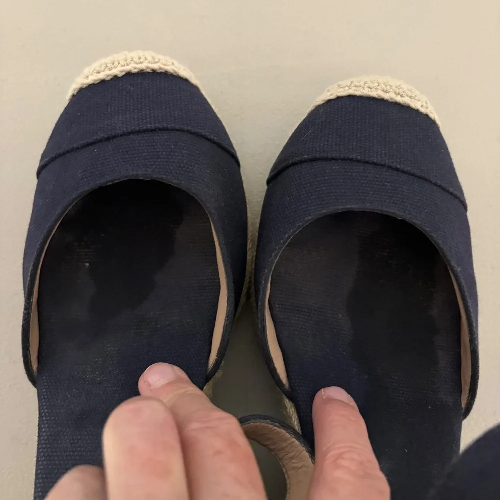 Cole Haan Cloudfeel Navy Canvas Espadrille Wedge Sandals W29097 Womens 6B Preppy